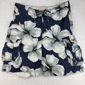 Hollister Swim Trunks Mens Medium Blue White Floral Board Shorts Drawstring